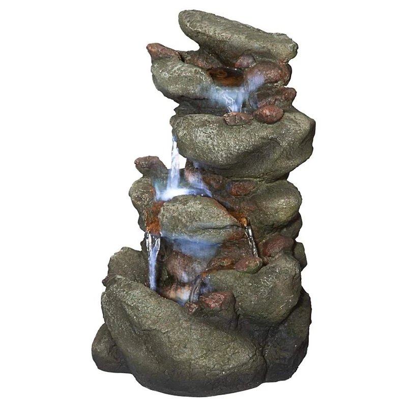 Design Toscano Rocky Range Pass Cascading Waterfall Illuminated Tabletop Fountain