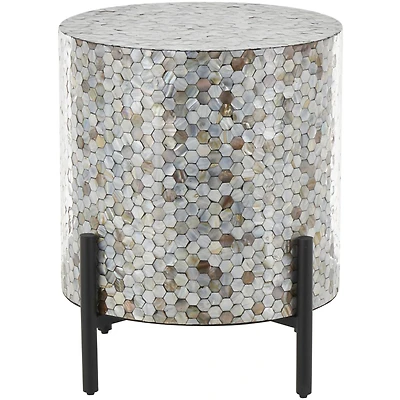 22.5" Multicolor Mother of Pearl Abstract Handmade Inlay Side End Accent Table