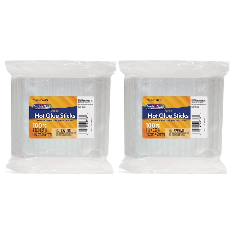Creativity Street® Clear Hot Glue Sticks Classroom Pack, 2 Packs of 100