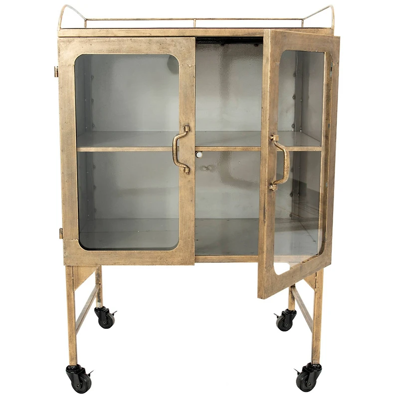 Hello Honey® Gold Metal Cabinet with Locking Caster Wheels & Glass Doors