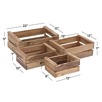 Set of 4 Brown Mahogany Farmhouse Storage Basket, 22" x 15" x 9"