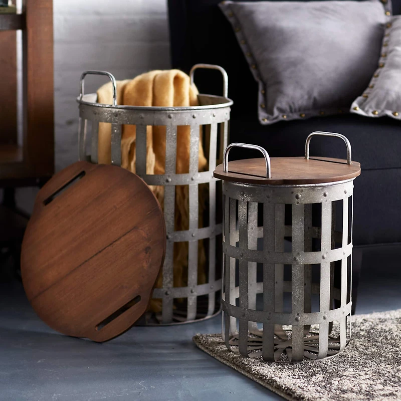 Metal and Wood Side Tables Set