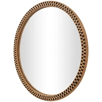 Woven Checkered Rattan Framed Round Wall Mirror