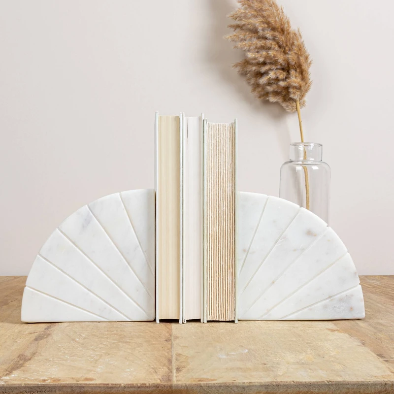 Hello Honey® 6" White Modern Arched Semicircle Marble Bookend Set