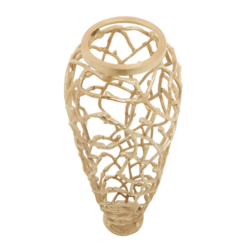 Gold Aluminum Contemporary Vase, 9" x 9" x 23"
