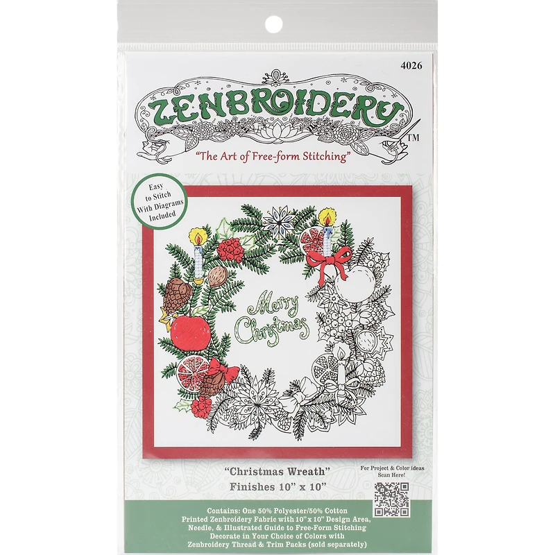 Design Works™ Zenbroidery™ Christmas Wreath Stamped Embroidery Kit