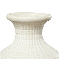 Cream Ceramic Textured Geometric Vase with Checkered Pattern