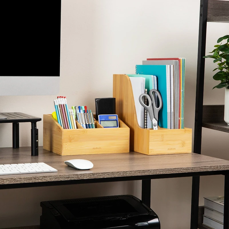 Mind Reader Vertical File Storage, Desktop Organizer, Magazine Holder, Office, Bamboo, Brown