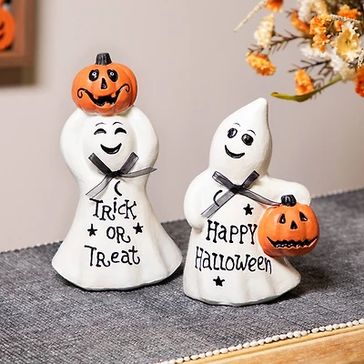 7.75" "Happy Halloween" & "Trick or Treat" Ghost Decorations Set