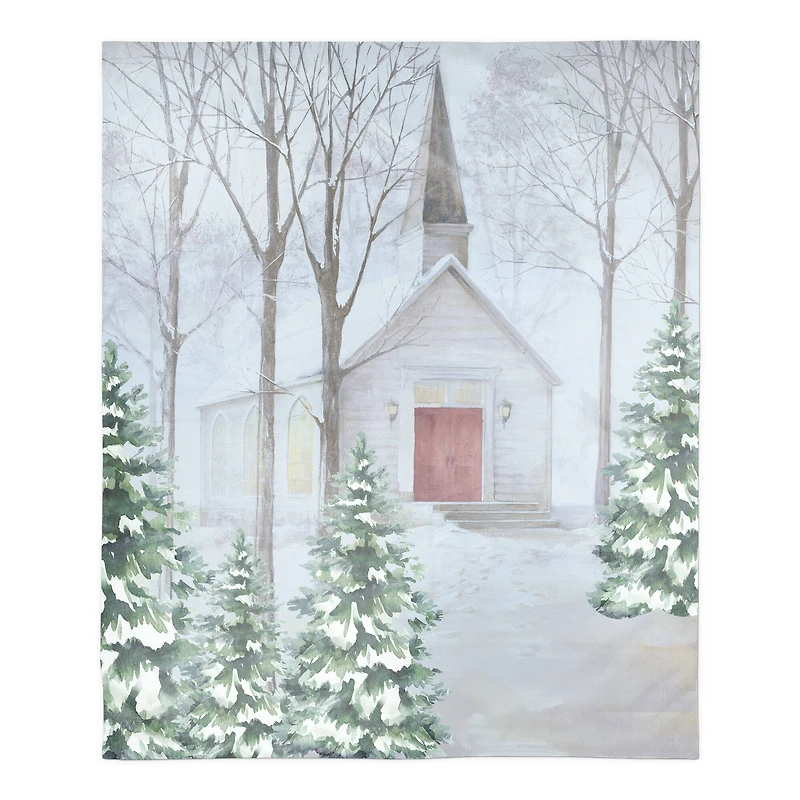 Snowy Church 50" x 60" Sherpa Fleece Blanket