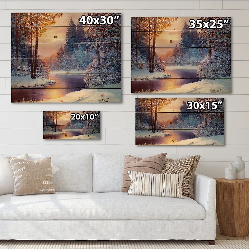 Designart - Winding River With Dark Blue Silhouettes of Trees