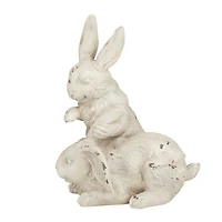 White Farmhouse Rabbits Garden Sculpture, 8" x 9" x 11"