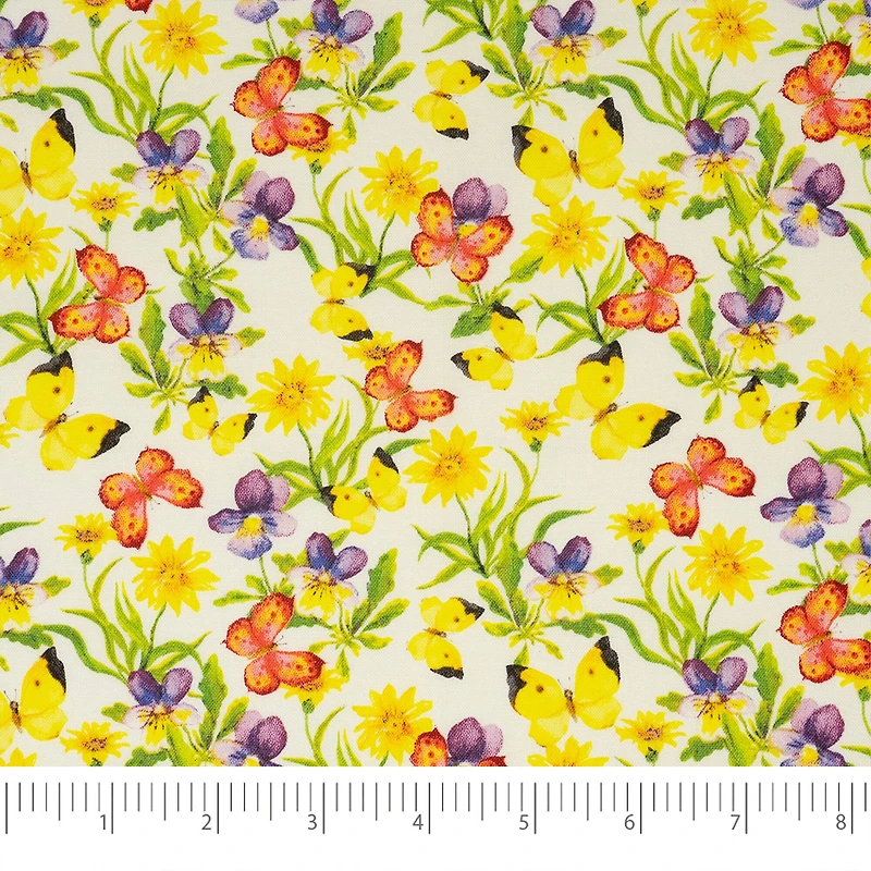 SINGER Floral & Butterflies Print Ringspun Cotton Fabric