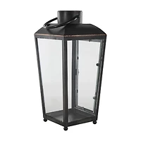 16" Black Metal Modern Candle Lantern with Gold Accents