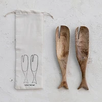 Hello Honey® Mango Wood Whale Salad Server Set with Drawstring Bag