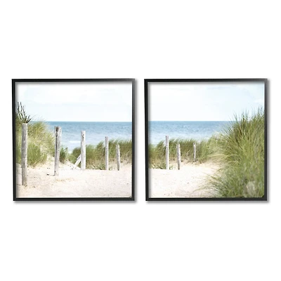 Stupell Industries Calm Coastal Beach Fence Nautical Landscape,12" x 12"