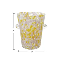 Hello Honey 2 Quart Hand-Blown Confetti Glass Ice Bucket with Handles, Yellow, Pink and White
