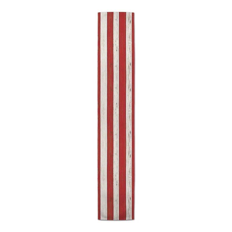 90" Red & White Distressed Stripes Table Runner