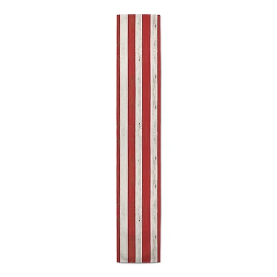 90" Red & White Distressed Stripes Table Runner