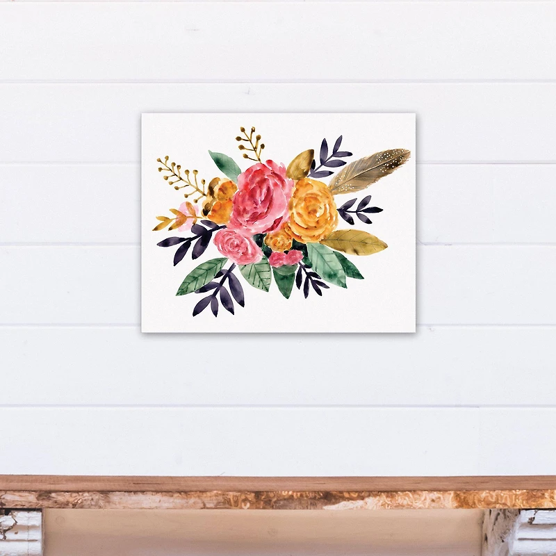Feathers and Flowers 16" x 20" Canvas Wall Art