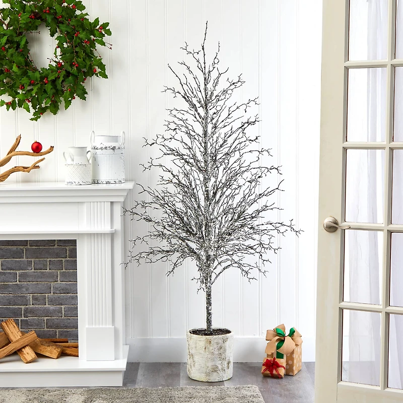 6ft. Unlit Snowed Twig Artificial Christmas Tree in Decorative Planter