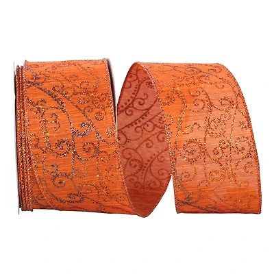 Reliant 2.5" x 10yd. Wired Orange Glitter Swirl Ribbon