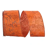 Reliant 2.5" x 10yd. Wired Orange Glitter Swirl Ribbon