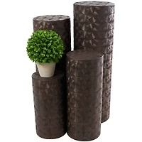 Brown Metal Tall Slim Abstract Pedestal Table with Grooved Shell Design Set