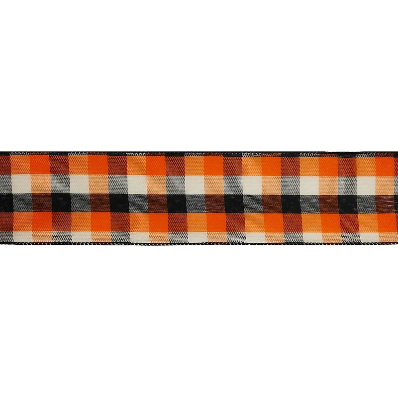 2.5" x 20ft. Navy & Orange Plaid Wired Ribbon by Celebrate It® Halloween