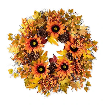 Glitzhome® 24" Fall Sunflower, Maple Leaf &  Berry Wreath