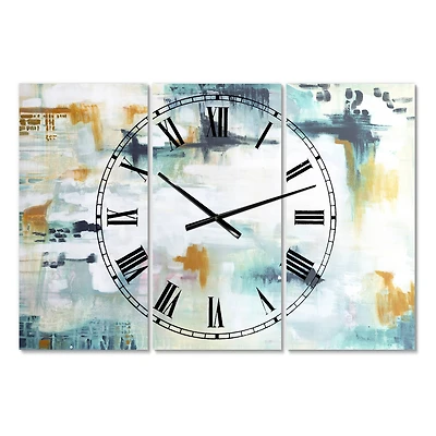 Designart 'Teal And White Composition Oversized Modern Multipanel Wall Clock