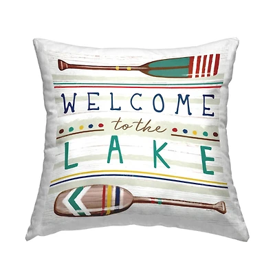 Stupell Industries Welcome to Lake Striped Rustic Boat Oars Throw Pillow, 18" x 18"