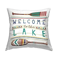 Stupell Industries Welcome to Lake Striped Rustic Boat Oars Throw Pillow, 18" x 18"