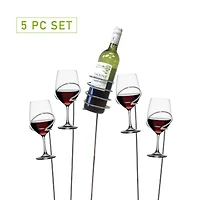 Mind Reader Silver 5-Piece Set Picnic Metal Wine Sticks Holder for Wine Bottle & Wine Glasses