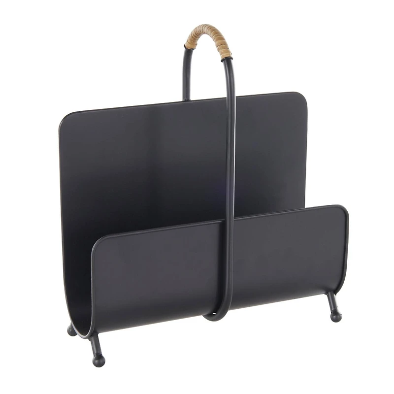 15" Black Metal Modern Decorative Magazine Holder with Loop Shaped Handle
