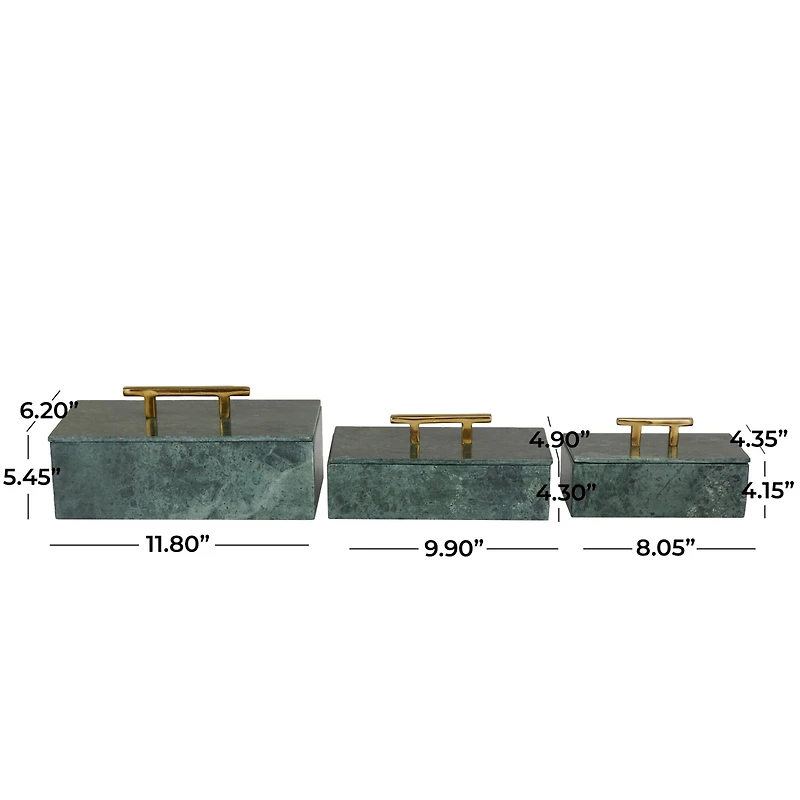 Green Marble Box with Gold Bar Handles Set