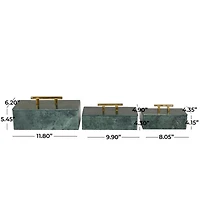 Green Marble Box with Gold Bar Handles Set