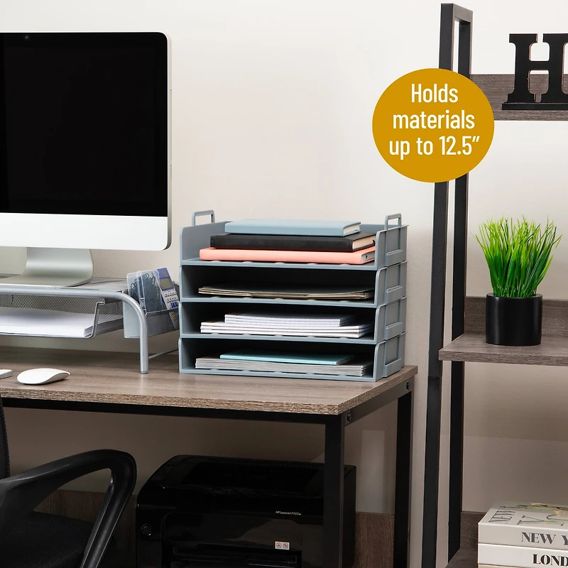 Mind Reader Stackable Paper Tray, Desktop Organizer, File Storage, Office, Plastic, 4 Pcs