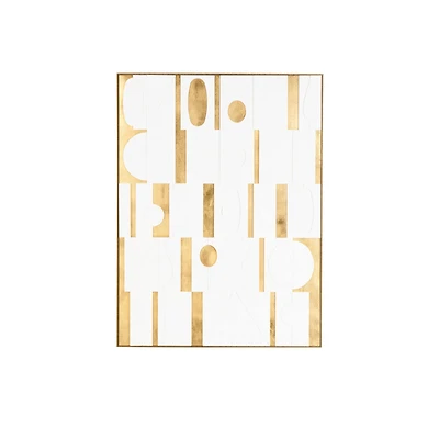 30" x 39" White Wooden Abstract Geometric Shape Framed Wall Art with Gold Accents