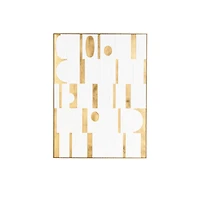  30" x 39" White Wooden Abstract Geometric Shape Framed Wall Art with Gold Accents