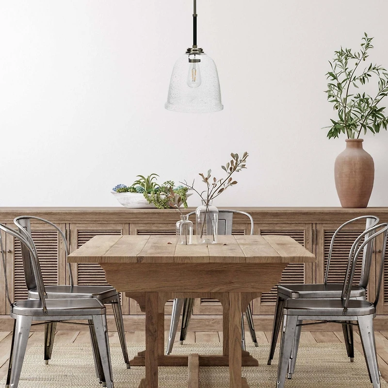 Hello Honey® Robert Stevenson Lighting Landry 11" Black & Nickel Seedy Glass & Metal Ceiling Light