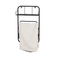 Honey Can Do Black Collapsible Wall-Mounted Clothes Hamper with Canvas Bag and Laundry Shelf