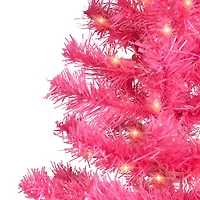 3ft. Pre-Lit Pink Tinsel Artificial Christmas Tree, Clear Lights
