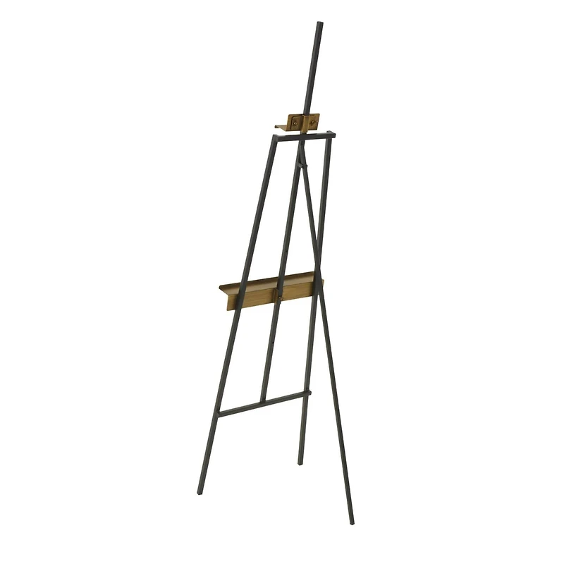 56.25" Black Metal Painter's Inspired 3-Tier Display Easel with Gold Accents