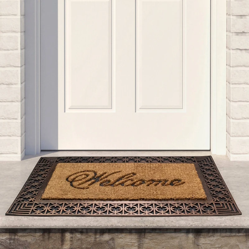 Gold & Natural Coir Welcome Doormat