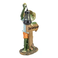 18" Country Frog with Lantern Outdoor Garden Statue