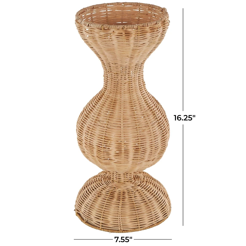 16.25" Brown Rattan Hourglass Vase with Dome Base