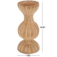 16.25" Brown Rattan Hourglass Vase with Dome Base