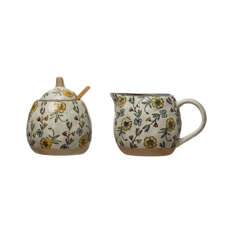 Hello Honey® Hand Painted Floral Stoneware Sugar & Creamer Pot Set