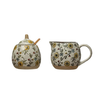 Hello Honey® Hand Painted Floral Stoneware Sugar & Creamer Pot Set